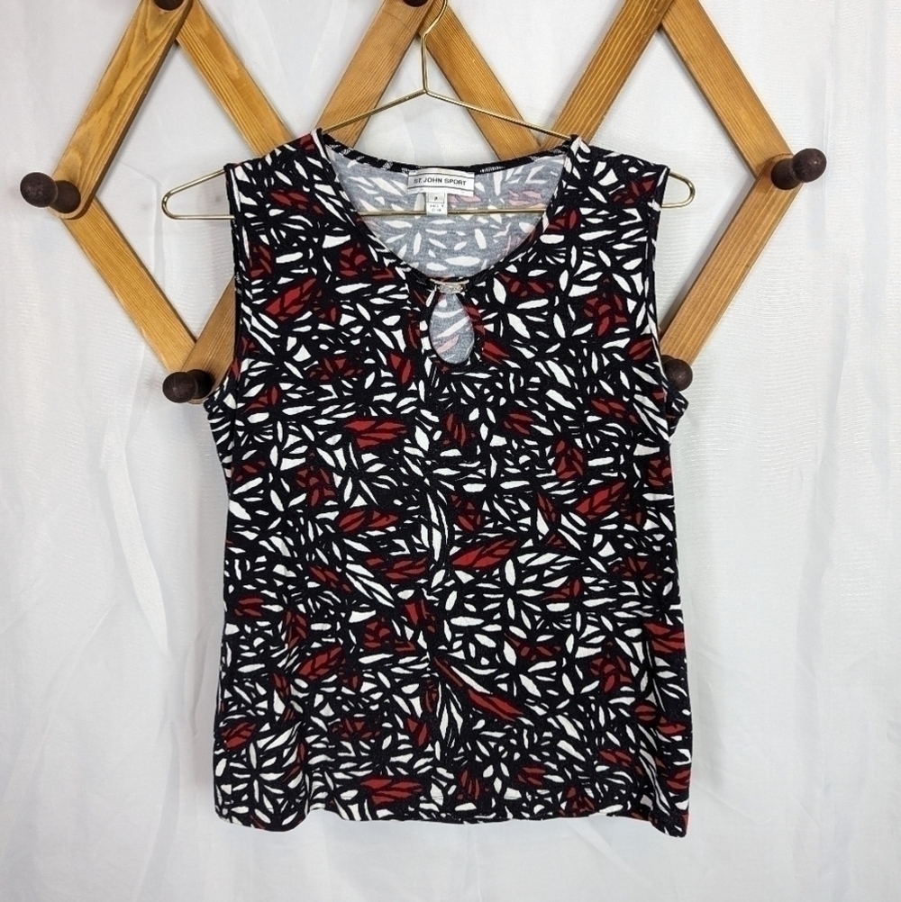 St. John Sport Sleeveless Abstract Printed Keyhole Blouse - Size Small